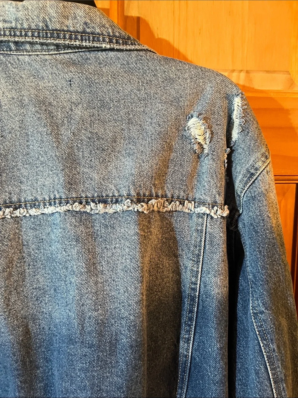 KanCan Distressed Blue Denim Jacket